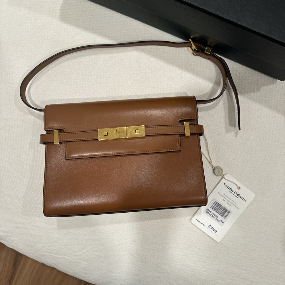 Saint Laurent Manhattan Brown Leather Shoulder Bag Small
